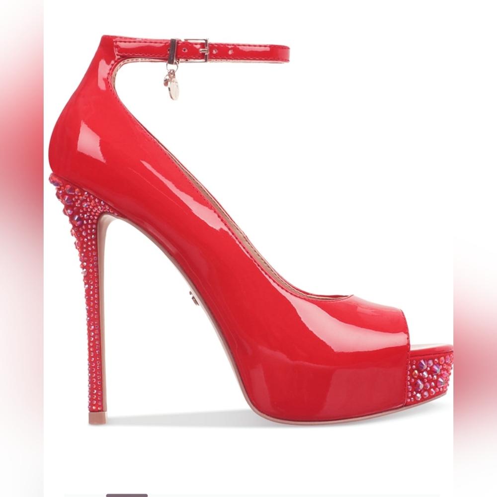 Thalia Sodi Libbie High Heels Shoes Women, Size 8M NWB. Red Patent With Embel